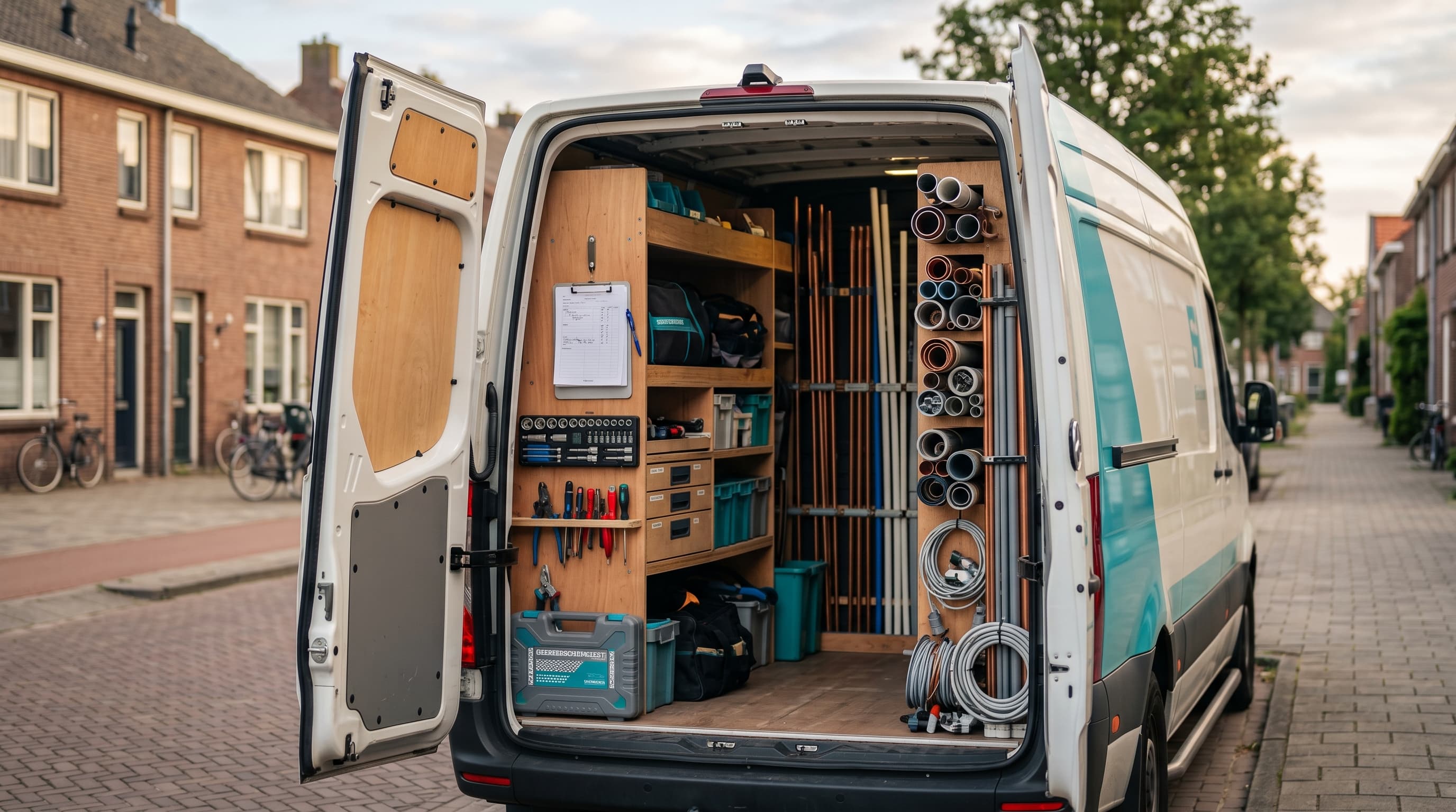 Nederlandse service van in een straat bij ochtendlicht